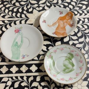 Esther Derkx-Lot of 3 mini plates -One of a Kind China by Dutch Artist